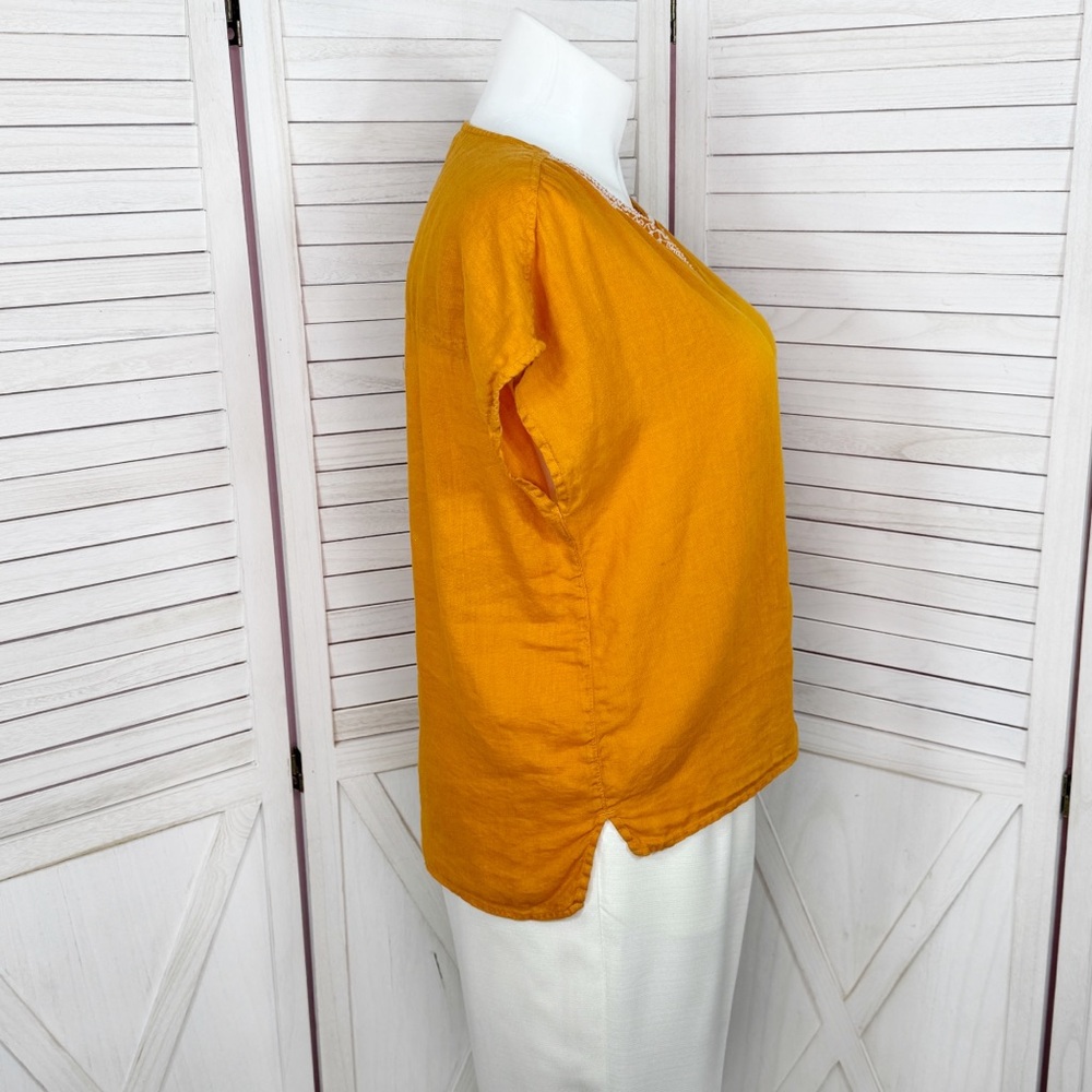 House of Harlow 1960 Embroidered Retro Linen Cap Sleeve Blouse Orange Large - Picture 3 of 10